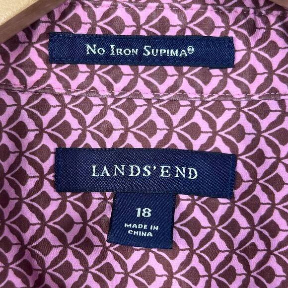 Lands End Pink Maroon No Iron Supima Button Down Shirt Size 18 Collared - Picture 6 of 9